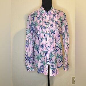 Le Superbe Tropical  Print Ruffled Blouse